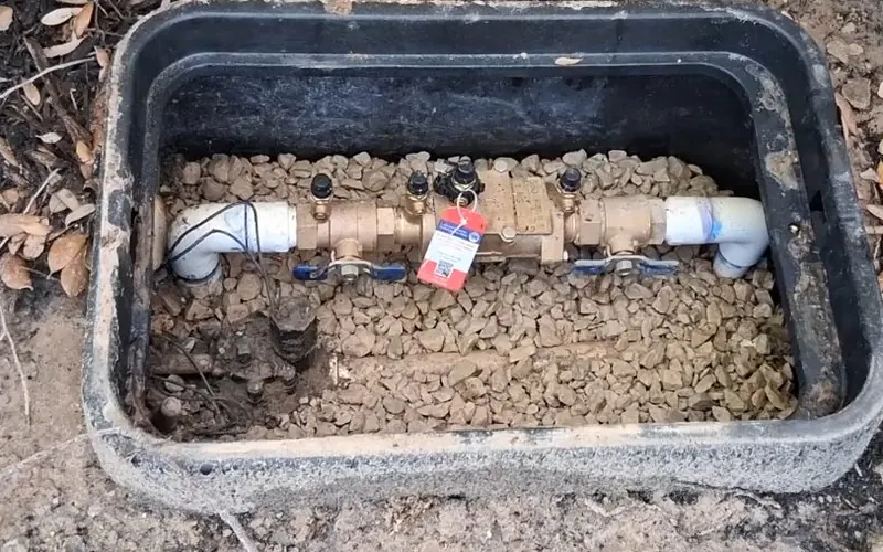 Close view of backflow preventer valve assembly being tested for Backflow Preventer Testing Repair service in Mechanicsburg
