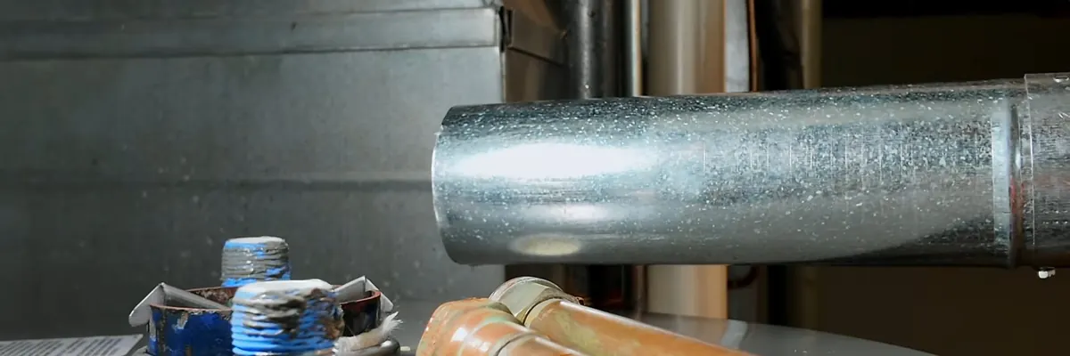 Wide view of gas line valve and appliance connection being serviced for Gas Line Repair Installation service in Mechanicsburg