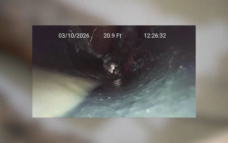 Close view of sewer camera inspection equipment showing pipe conditions for Sewer Camera Inspection service in Mechanicsburg